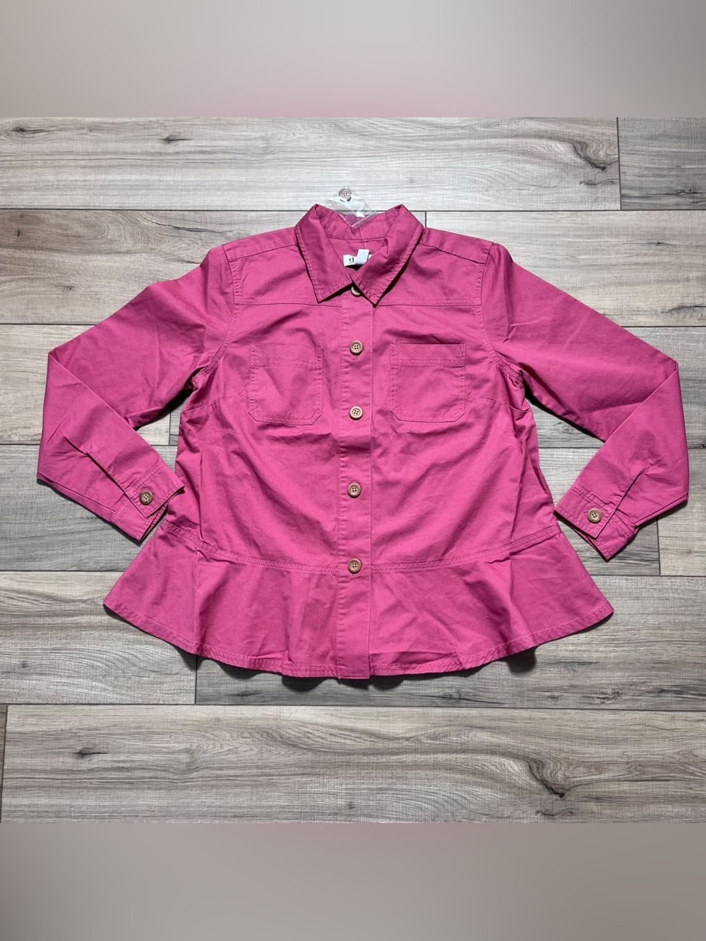 Denim & Company Womens Long Sleeve Peplum Button Front Shacket Small Pink
